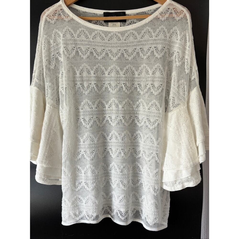 Les Copains Ivory Sheer Knit Bell Sleeve Women’s Romantic Blouse 
IT 46 US 10-12